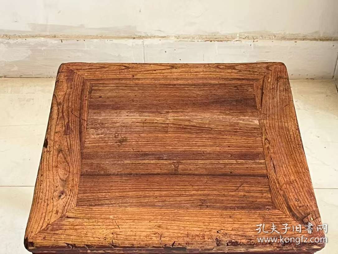 3_民国时期楸木方凳，单只，原汁原味，完整牢固。尺寸：面46高50cm。
