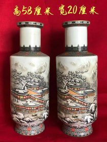 273_雪景大瓶一对 景色优美 底部磨损自然 包浆自然浑厚 保存完好