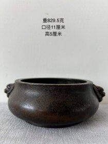 323_宣德年制款，圆足兽头耳铜香炉一只。