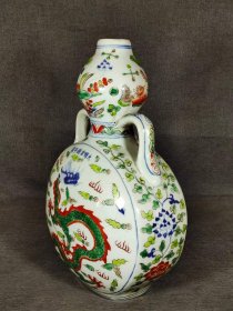 47_美品·款式“大明宣德年制”精工细作满工五彩龙纹双耳葫芦瓶