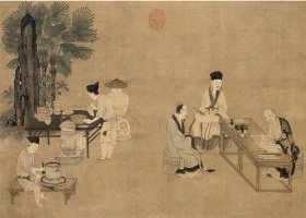 茶室挂画 挂轴 宋 刘松年  撵茶图斗茶宋画