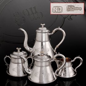 俄罗斯 1870年 贵族定制 纯银 茶具 四件套