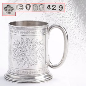 英国 1875年 纯银 雕花 水杯 酒杯