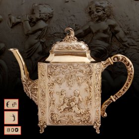 德国 19世纪 巴洛克 银鎏金 茶壶