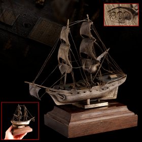 意大利 纯银鎏金 15世纪 风帆 战船 模型
