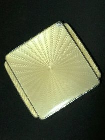 1936年英国顶级奢侈品品牌阿斯普雷Asprey925纯银黄色珐琅彩随身镜粉盒