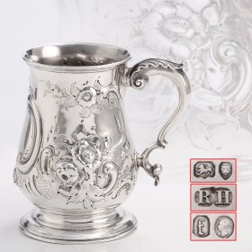 英国 1861年 纯银 花卉 浮雕 水杯 酒杯