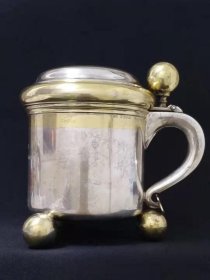 瑞典 1957年 925纯银 鎏金 珐琅 带盖 啤酒杯