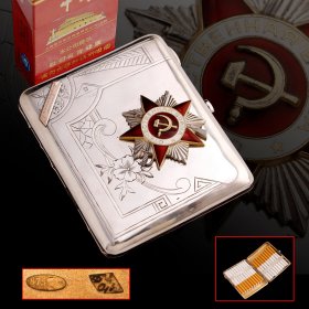 俄罗斯 1900年 纯银 后镶 苏联卫国勋章 烟盒 可放现代烟