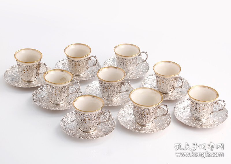 美国 LENOX.蓝纳克斯 贵族定制 陶瓷 银套 茶杯 一套