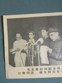 宣传画：毛主席和林副主席及周恩来同志、江青、康生在天安门城楼上。