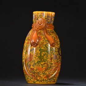 • 回流 料胎画珐琅龙戏花图包袱瓶