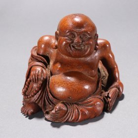 名家款 竹雕布袋罗汉摆件