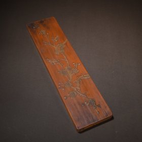清代 老竹雕喜上眉梢镇尺