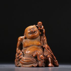 • 清代 竹雕五子戏蜜蜡雕件