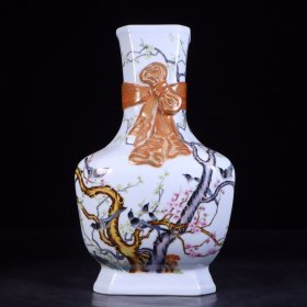回流：大清乾隆年製精品珐琅彩喜上眉梢四方瓶