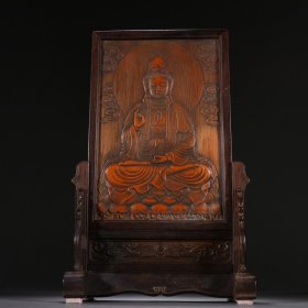 清代 竹雕观音插屏摆件