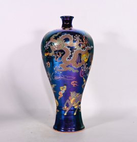 定窑易定款七彩麒麟龙纹夜光梅瓶，高28.5×14.5厘米
