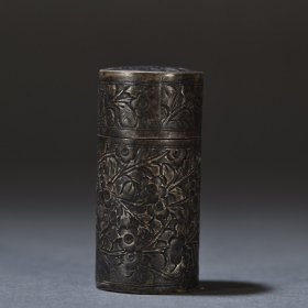 老纯银花卉纹盖罐