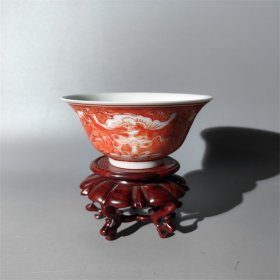 民国矾红福寿纹杯