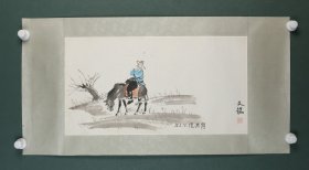 梁又铭 骑驴图 纸本镜片（本院藏书画均保真手绘；支持7日无理由退货）