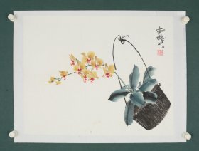 近代四川籍水彩大家 席德进 蝴蝶兰图 纸本托片（本院藏书画均保真手绘；支持7日无理由退货）