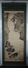 日本画家  桥本雅邦 松石流瀑图 纸本立轴  带木盒（本院藏书画均保真手绘；支持7日无理由退货）