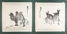 黄映斋 骆驼、驴（带出版物）  纸本镜片 原装原裱（本院藏书画均保真手绘；支持7日无理由退货）