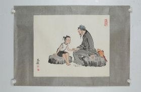 民國廣東畫家 梁又銘 問診圖 紙本鏡片（本院藏書畫均保真手繪；支持7日無理由退貨）