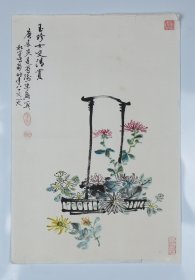 当代画家  李兴义  篮花 纸本托片（本院藏书画均保真手绘；支持7日无理由退货）