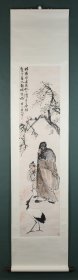 浙江宁波女画家  童建人 梅妻鹤子 纸本立轴（本院藏书画均保真手绘；支持7日无理由退货）