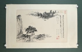 山东黄县女画家  李祖升（画）、林景之 （题） 一路看山到岳阳 纸本镜片  原装原裱（本院藏书画均保真手绘；支持7日无理由退货）