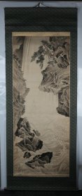 日本画家  桥本雅邦 松石流瀑图 纸本立轴  带木盒