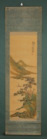 日本画家 荷香山樵 流水白云长自在 绢本立轴 原装原裱（本院藏书画均保真手绘；支持7日无理由退货）