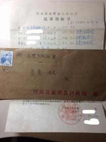 1986年河南省新野县民政局实寄封 8分中国人民邮政邮票1枚（内有1987年债务民事调解书一份 印章清晰 后期装入）