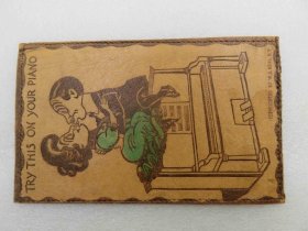 2433#1907年美国在钢琴上拥吻的情侣图贴邮票-实寄牛皮明信片