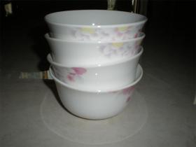 厂货收藏适用瓷器： 嘉吉玉莹瓷粉彩粉花饭碗汤碗茶碗口径11.2厘米一套4个