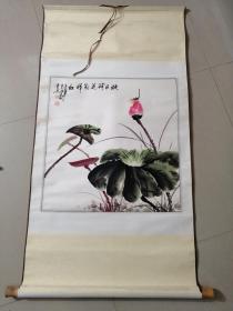 字画：中国画荷花一幅 手绘原画 已装裱（编号226）