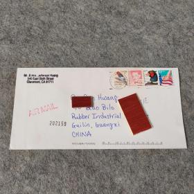老信封 2000年美国实寄封 贴有4张邮票