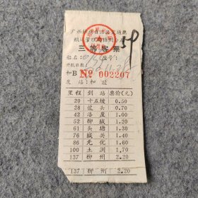 老船票2张 1970年和睦-柳州