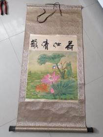 字画：中国画荷花一幅 手绘原画 已装裱（编号277）