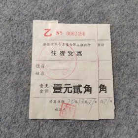 老票证：1970年安徽省革命委员会第三招待所住宿发票2张