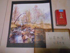 水彩画《秋林沼泽》（佚名 画）