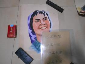 七十年代水粉画 《女青年速写》（佚名作）