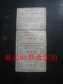 老票证:山西朔州市1995年粮食优惠卡 5连张8-12月 19*8.8CM