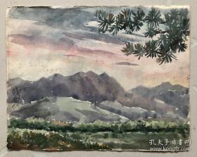 李鐵夫  手繪水彩畫（西山欲睡）雙面畫（正反面均有畫作）1950