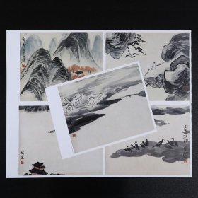 齐白石借山图册 国画临摹卡8开24张图单面印刷齐白石画集扇面