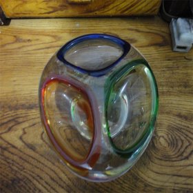 上世纪70-80年代琉璃老玻璃三色烟灰缸民俗怀旧老物品。