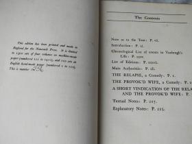 【限量版 通篇水印纸印刷】The Complete Works of Sir John Vanbrugh    /  约翰·范布鲁全集  4卷全  （英文原版  16开大开本 毛边本未裁 精装本   检索英国剧作家建筑家约翰凡布鲁约翰范布鲁范布勒爵士巴洛克The Nonesuch Press典范出版社限定版老书古董书英语）