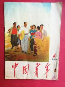 中国青年 1966.4（封面“毛主席和青年农民“年画，封底“贫下中农赞”4条屏年画，内页多幅插图，1966年2月1版1印）